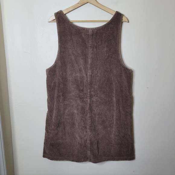 Express Vintage Corduroy Jumper Dress Brown Mini Casual 90s Pockets Size Large - Picture 5 of 8